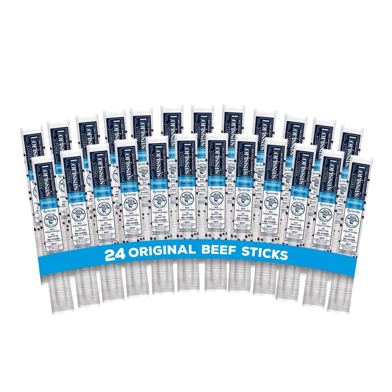 Lorissas Kitchen Grass-Fed Beef Jerky Sticks – Keto Friendly & Gluten Free – Original Flavor – 24 Pack of 1 oz