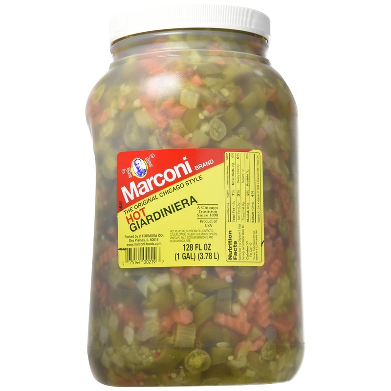 Marconi Chicago Style Hot Giardiniera – Gallon Plastic Jug – 128 Fl Oz