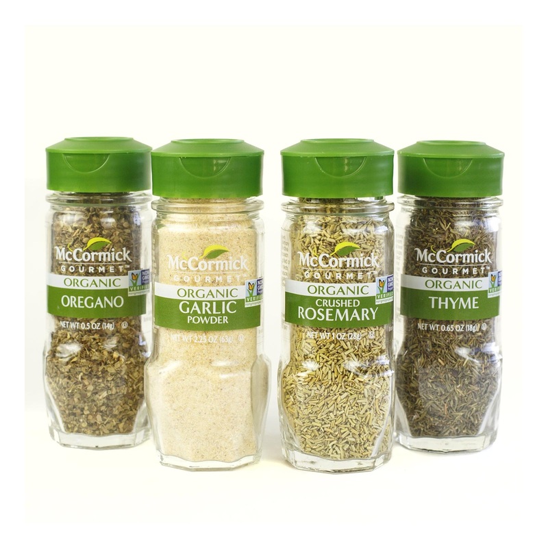 Mccormick Gourmet Organic Garlic & Herbs 4-Pack Variety Kit – Oregano, Garlic Powder, Crushed Rosemary, Thyme