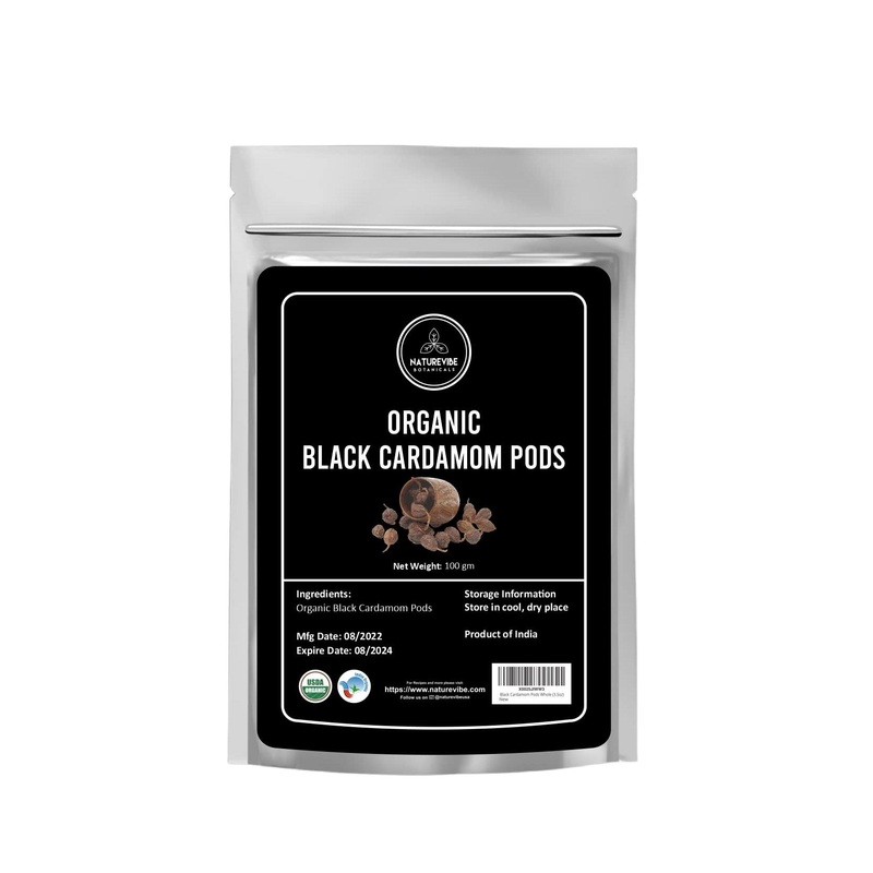Naturevibe Botanicals Organic Black Cardamom Pods Whole 3.5oz (100g) | Non-GMO, Gluten Free Indian Spice