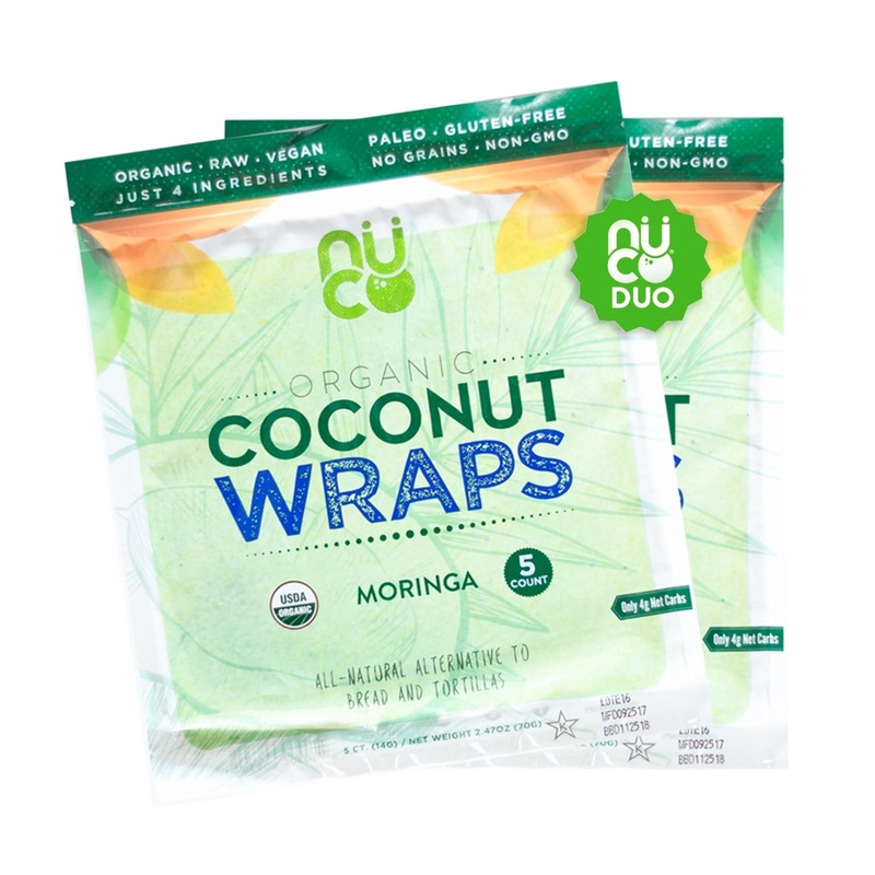 NUCO DUO Organic Paleo Gluten Free Vegan Coconut Wraps, Moringa Flavor – 10 Count, Low Carb, Yeast Free, No Salt Added, Non-GMO, Kosher, Raw Veggie Wraps – 2 Packs of 5