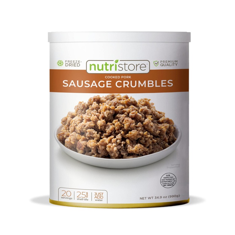Nutristore Freeze-Dried Sausage Crumbles | Emergency Survival Food | Premium Quality Meat | 25 Year Shelf-Life | 1-Pack