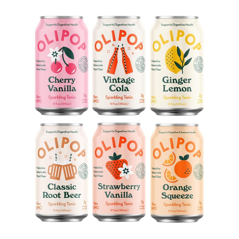 OLIPOP 6-Flavor Soda Variety Pack | Healthy Prebiotic Soft Drinks | Supports Digestive Health | 9g Plant Fiber | Low Calorie & Sugar | Vegan | 12 oz 6-Pack