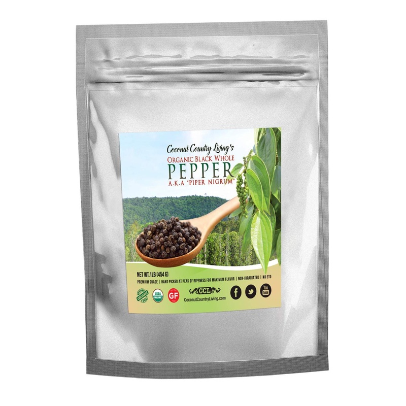 Organic Fair Trade Whole Black Peppercorns – Non-GMO 16 oz/1 lb Grinder Refill + eBook