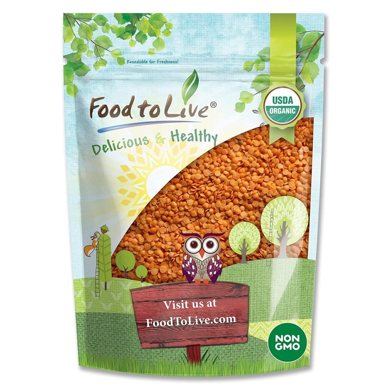 Organic Red Split Lentils 1lb – Non-GMO Masoor Dal, Vegan & Kosher – High Fiber, Vitamin B & Protein – Ideal for Soups, Dal, Curries – No Soaking Required