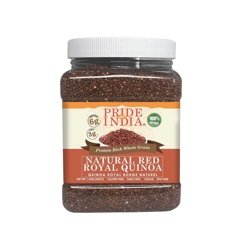 Pride Of India Natural Red Royal Quinoa – 100% Bolivian Superior Grade Protein Rich Whole Grain – 24oz Jar (1.5 lb) – Red Quinoa Whole Grain