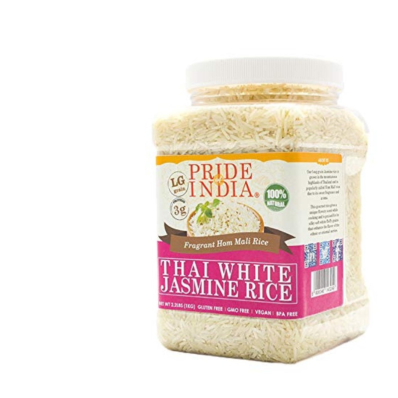 Pride Of India Thai White Jasmine Rice – Fragrant Hom Mali Rice – 3.3 Pound Jar – 1.5 Kilo – Premium Quality and Aromatic – 2.2 Pound + 50% Extra Free – Total 3.3 Pounds – Pack of 1
