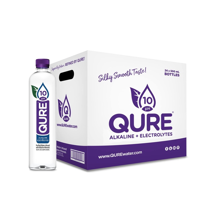 QURE Water Premium 10 pH Ionized Alkaline Bottled Water | Silky Smooth Taste | Electrolyte-Infused | 16.9 fl oz (500 mL) – Pack of 24
