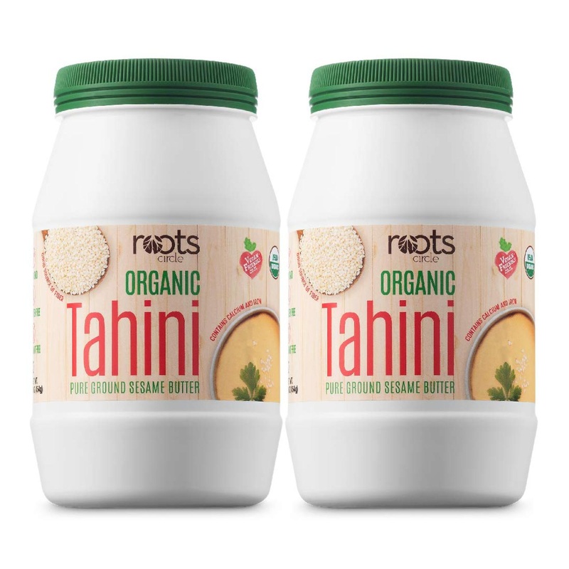 Roots Circle USDA Organic Tahini Paste – 100% Pure Ground Sesame Seed for Hummus, Sauce & Dressing – Vegan, Kosher, Non-GMO – Gluten & Peanut-Free – Keto-Friendly (2 Pack)