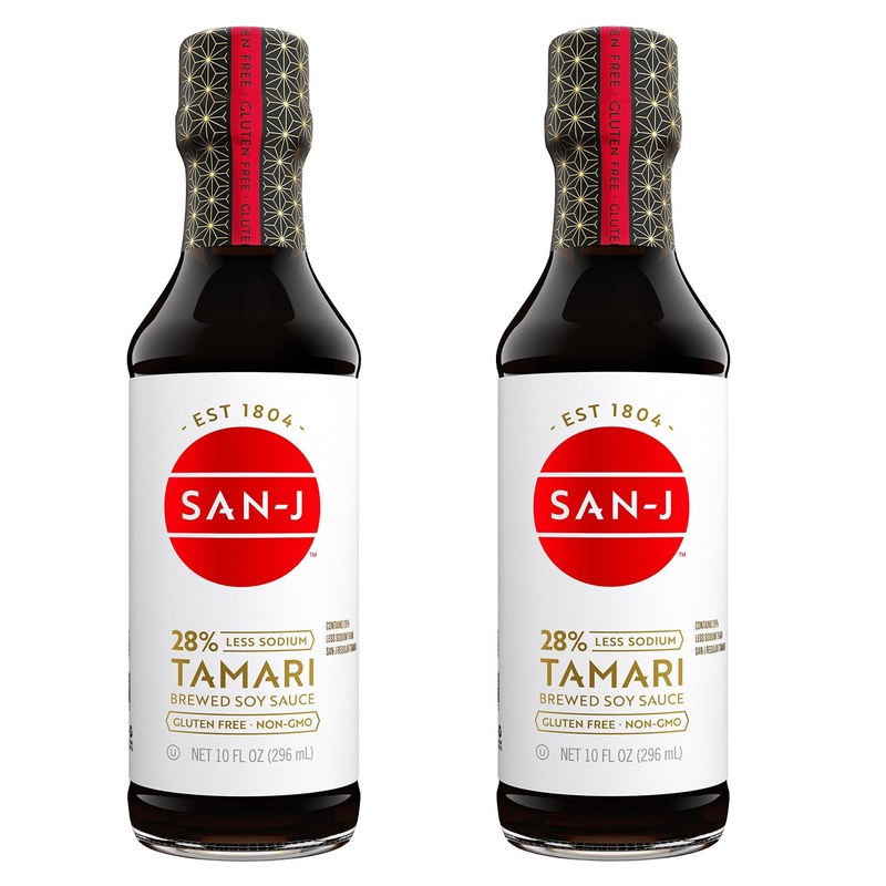 San-J Reduced Sodium Gluten-Free Tamari Soy Sauce 10 Fl Oz (Pack of 2) – Vegan, Kosher, Non GMO, FODMAP Friendly