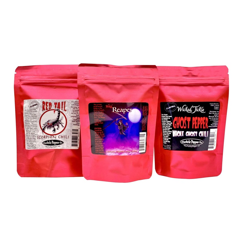 Dried Carolina Reaper, Ghost Pepper, Scorpion Chili Spice Gift Set – 15 Whole Peppers + 6 Free Red Peppers