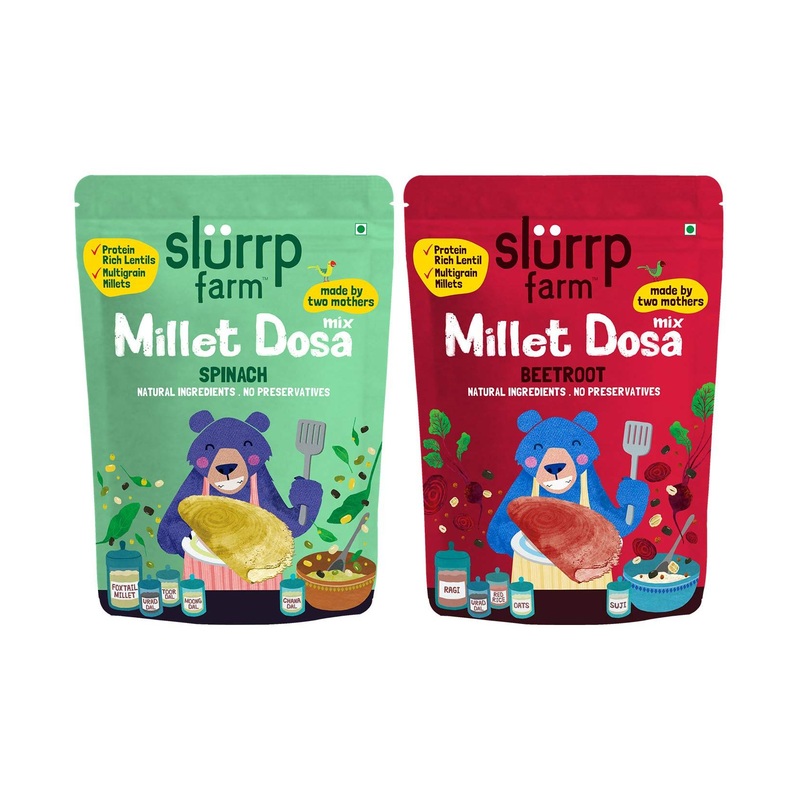 Slurrp Farm Millet Dosa Instant Mix – Supergrains Spinach & Beetroot | Natural & Healthy Food – 10.5oz (Pack of 2)