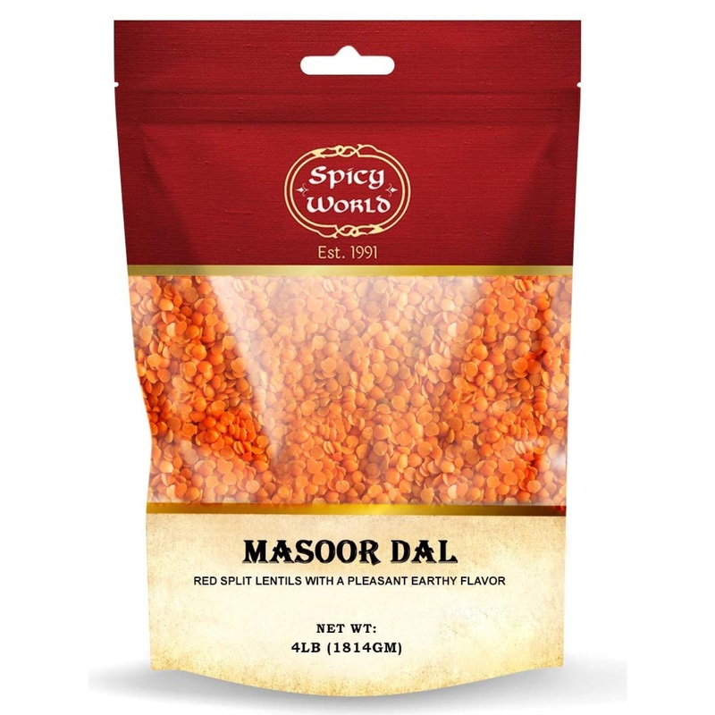 Spicy World Masoor Dal 4 Pound Bag – Split Red Lentils Dry – All Natural Vegan – Resealable Bag – 4 Pound