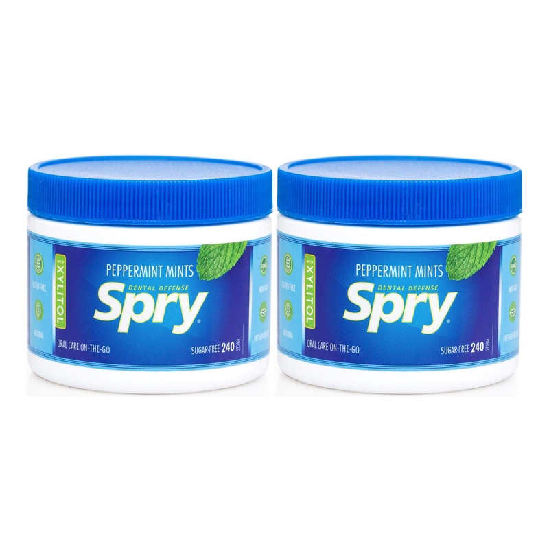 Sugar-Free Spry Xylitol Peppermint Mints 240 Ct (2-Pack) – Oral Health & Fresh Breath, Boosts Saliva Production