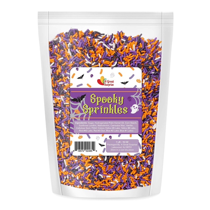 Halloween Sprinkles – 16 Oz Bulk Mix of Orange, Black, Purple, and White Jimmies