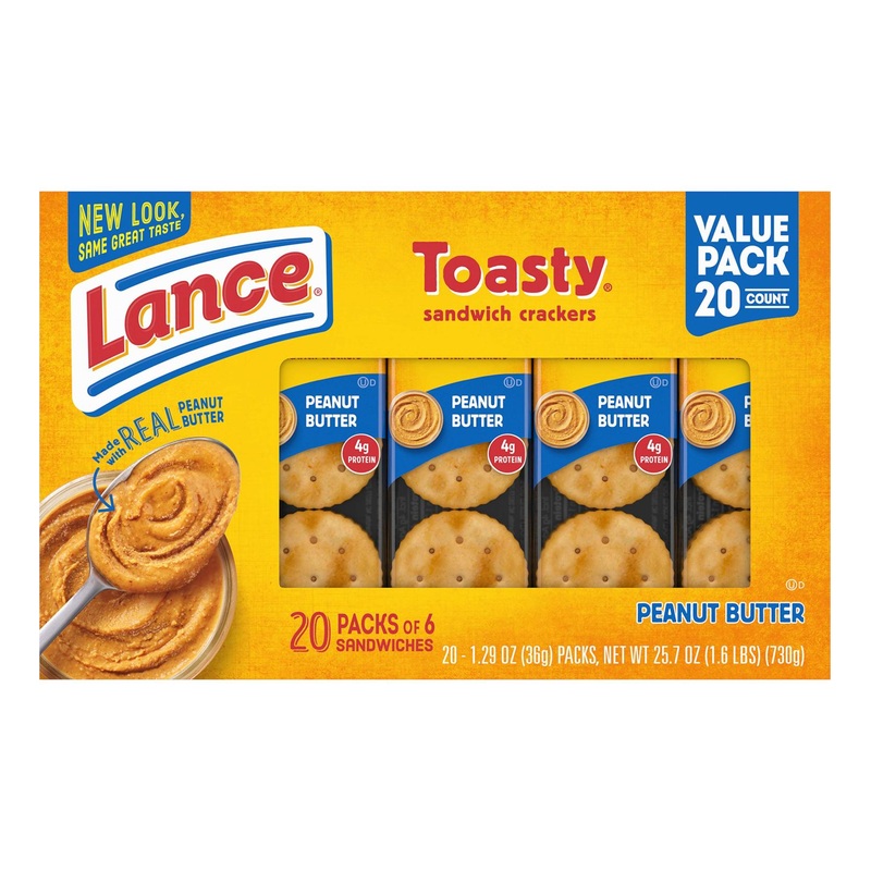 Lance Sandwich Crackers – Toasty Peanut Butter – 20 Individually Wrapped Packs