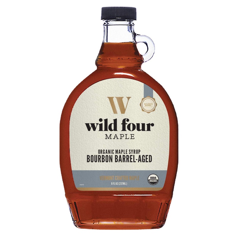 WildFour Bourbon Barrel Aged Organic Maple Syrup – 100% Pure, Gluten Free, Vegan, No Artificial Flavors | 237ml (8oz)