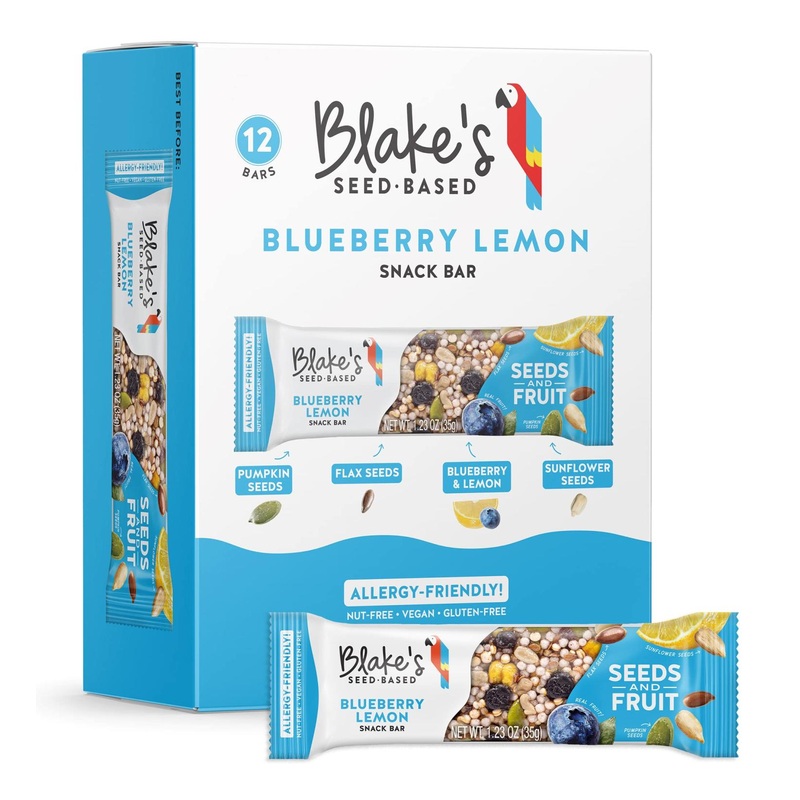 Blake’s Seed Based Blueberry Lemon Snack Bars (12 Bars) – Nut Free, Gluten Free, Dairy Free & Vegan – Healthy Snack for Kids & Adults – Organic Fruit Bar – Great Breakfast Option – 12 Count