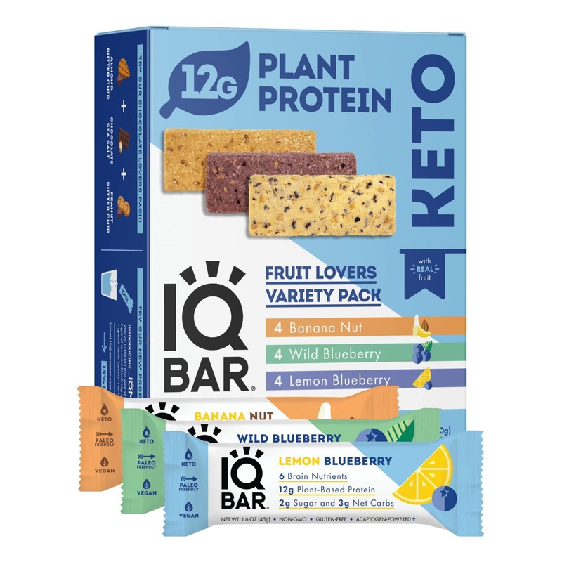 IQBAR Keto Protein Bars – Fruit Lovers Variety – 12 Count Energy Bars – Low Carb, High Fiber Vegan Snacks