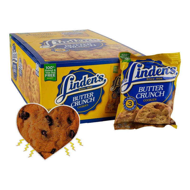 Linden’s Butter Crunch Cookies – 3 Cookies per Pack, 18 Packs – InPrimeTime Exclusive + Cookie Heart Magnet