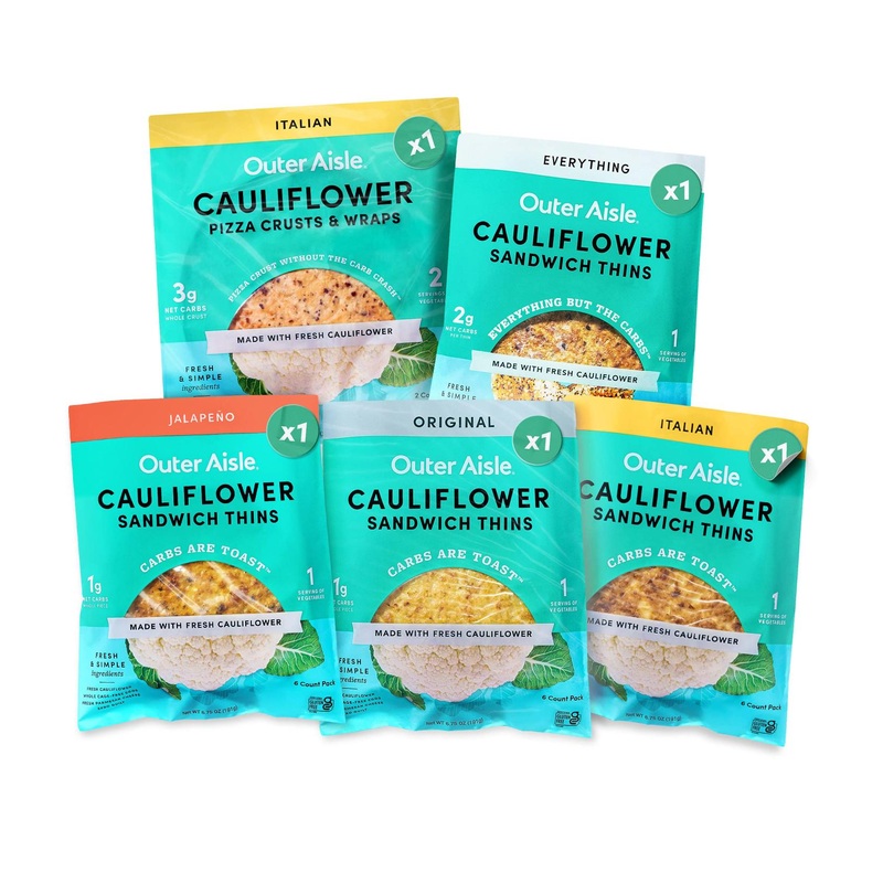 Outer Aisle Gourmet Cauliflower Sampler Pack – Keto, Low Carb, Grain-Free, Gluten-Free | 5 Pack Sampler