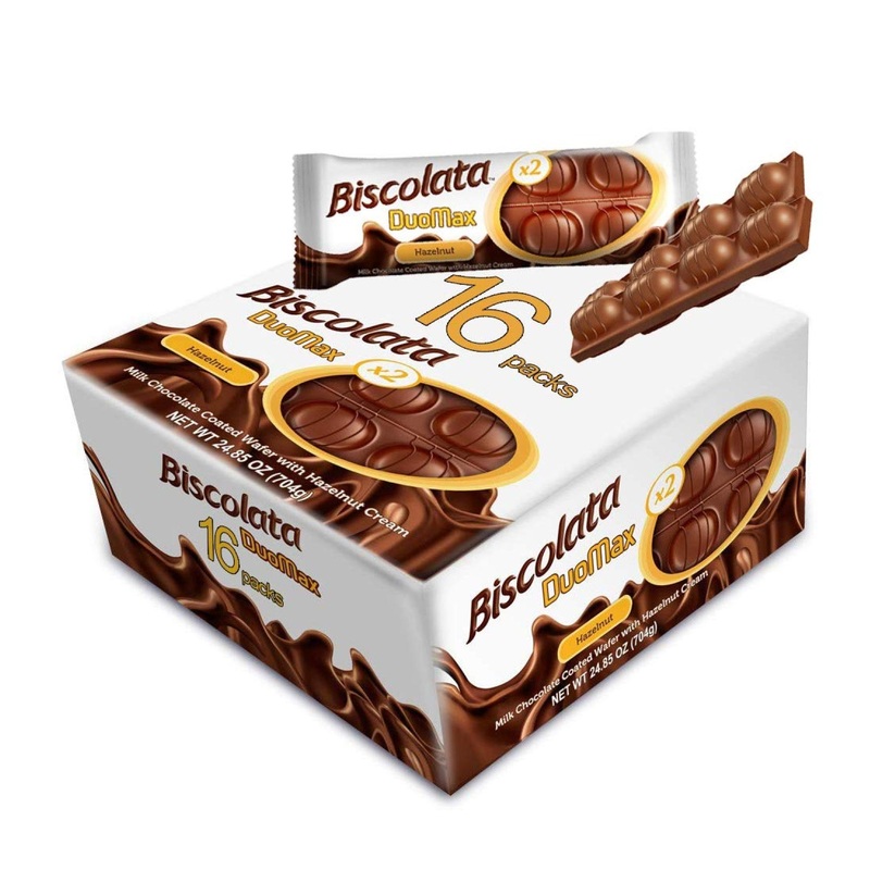 Biscolata Duomax Hazelnut Chocolate Wafer Bars – 16 Pack (32 Pieces), Snack Cookies