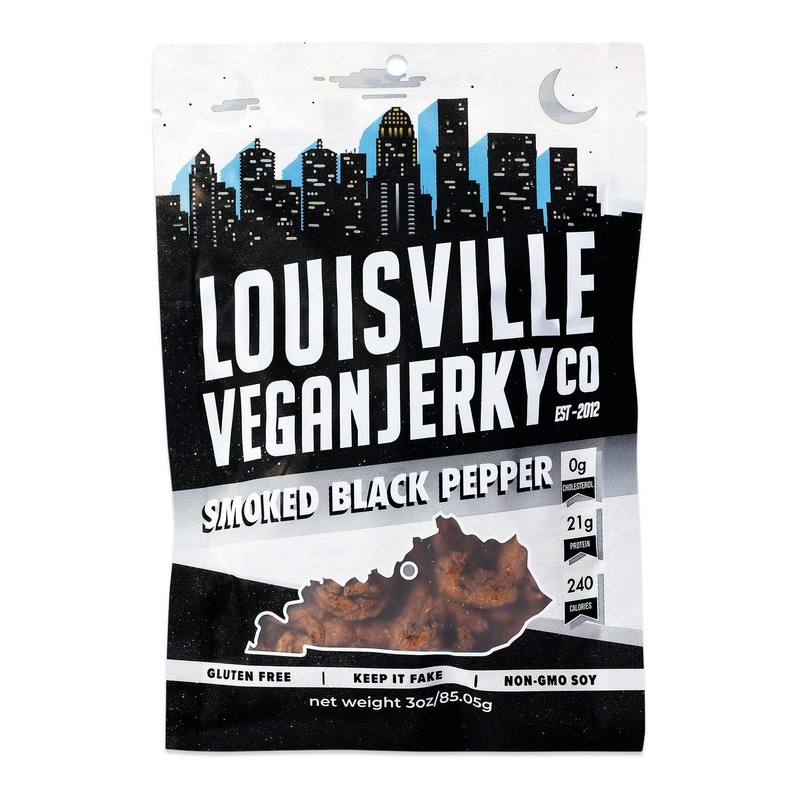 Louisville Vegan Jerky – Smoked Black Pepper, Gluten-Free, 21g Protein, 240 Cal, 3oz Bag