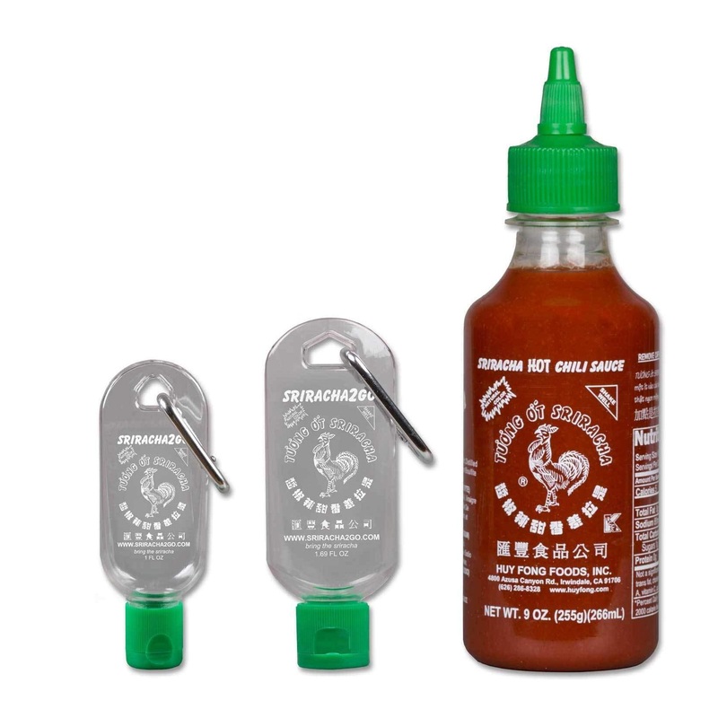 Sriracha Keychain Gift Pack – 9oz Sriracha + 1oz & 1.7oz Keychains | Spicy Hot Sauce on-the-go