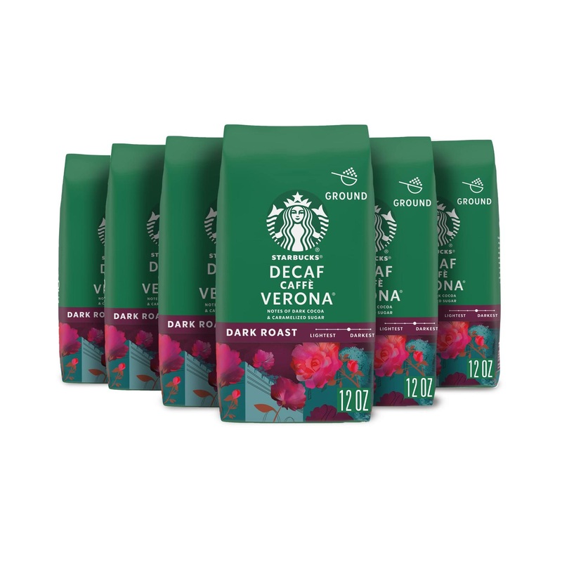 Starbucks Decaf Caff Verona Ground Coffee 100% Arabica – 6 Bags (12 oz each)