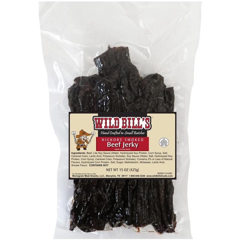 Wild Bills Hickory Smoked Beef Jerky Strips 15oz – Varied Size Strips | Pack of 1