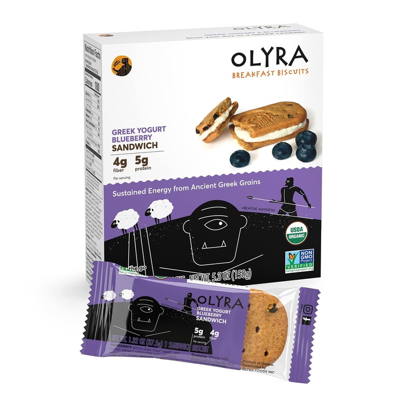 OLYRA Organic Blueberry Breakfast Sandwiches | Low-Sugar, High-Fiber Protein Snack | 1 Box of 4 Individually Wrapped Biscuits