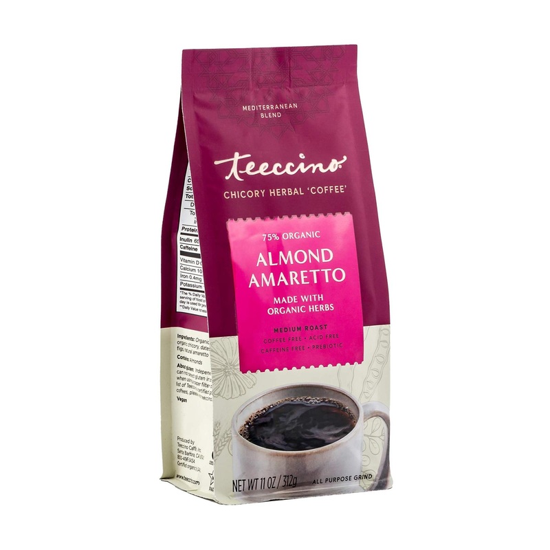 Teeccino Almond Amaretto Ground Herbal Coffee 11oz – Prebiotic, Caffeine-Free, Acid-Free Medium Roast