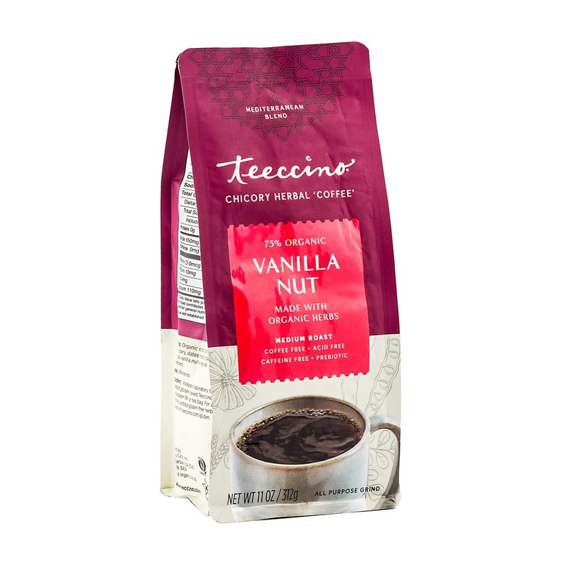 Teeccino Vanilla Nut Herbal Coffee – Prebiotic, Caffeine-Free, Acid-Free Medium Roast – 11oz