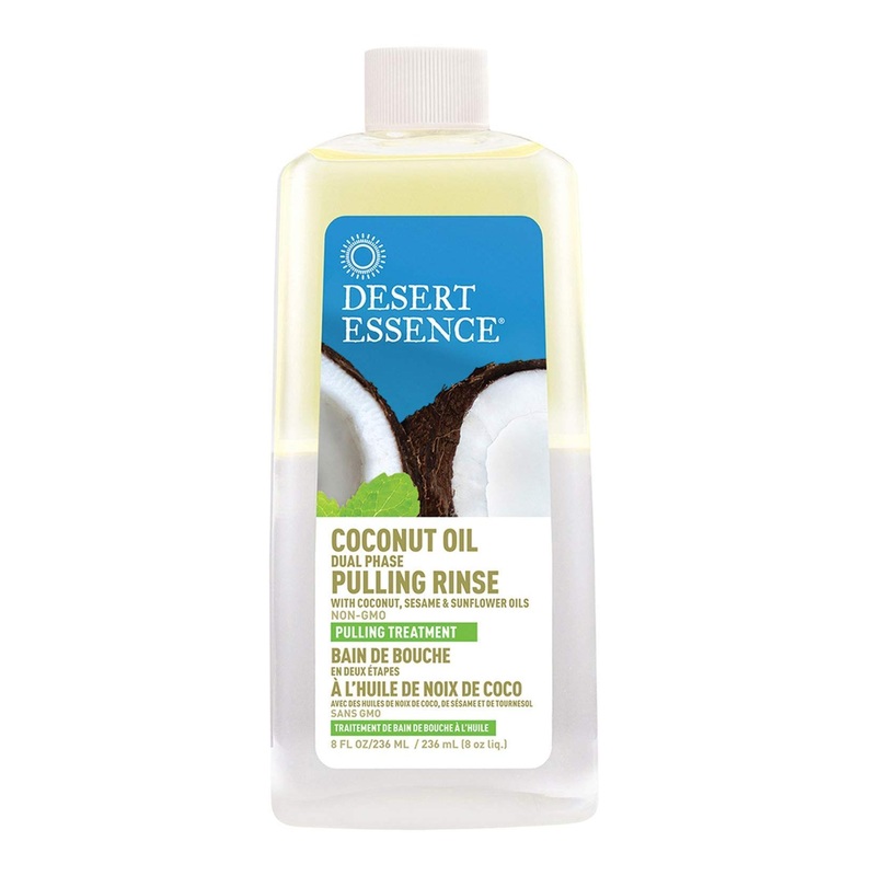 Desert Essence Coconut Oil Pulling Rinse – 8 Fl Oz – Tea Tree & Vitamin C, Reduces Plaque & Freshens Mouth