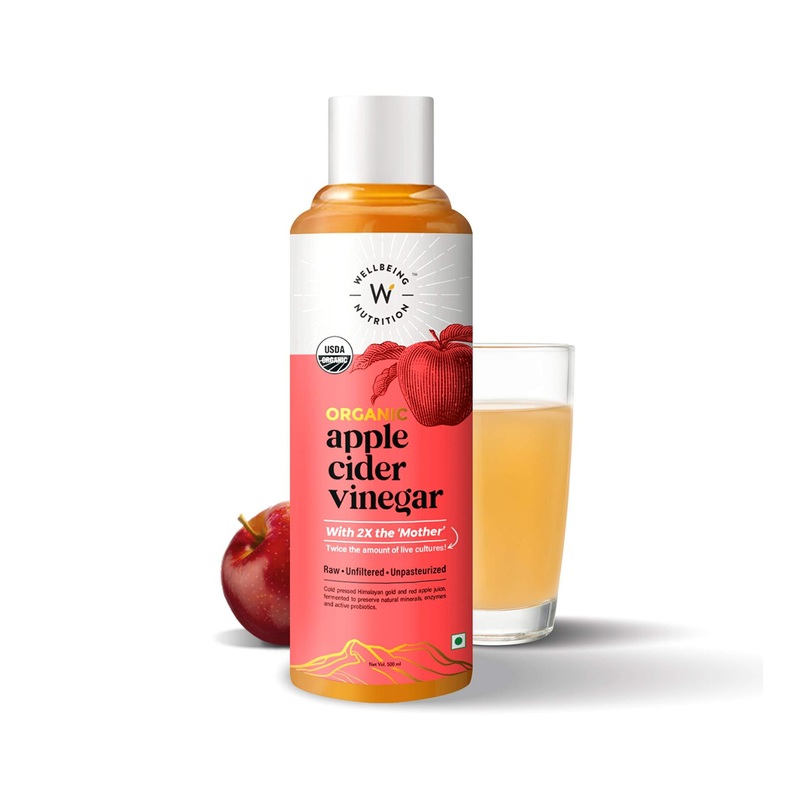 Organic Apple Cider Vinegar – Raw Unfiltered Unpasteurized – 500ml (16.9 Fl Oz) – Wellbeing Nutrition
