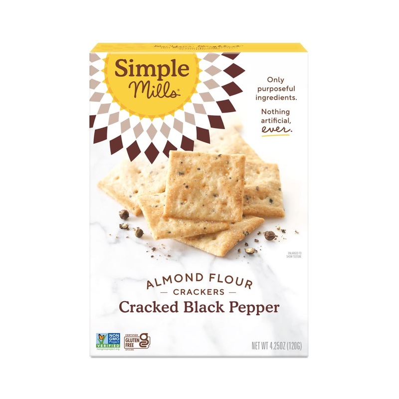 Simple Mills Almond Flour Crackers – Black Cracked Pepper | Gluten Free, Vegan, Healthy Snacks | 4.25 oz
