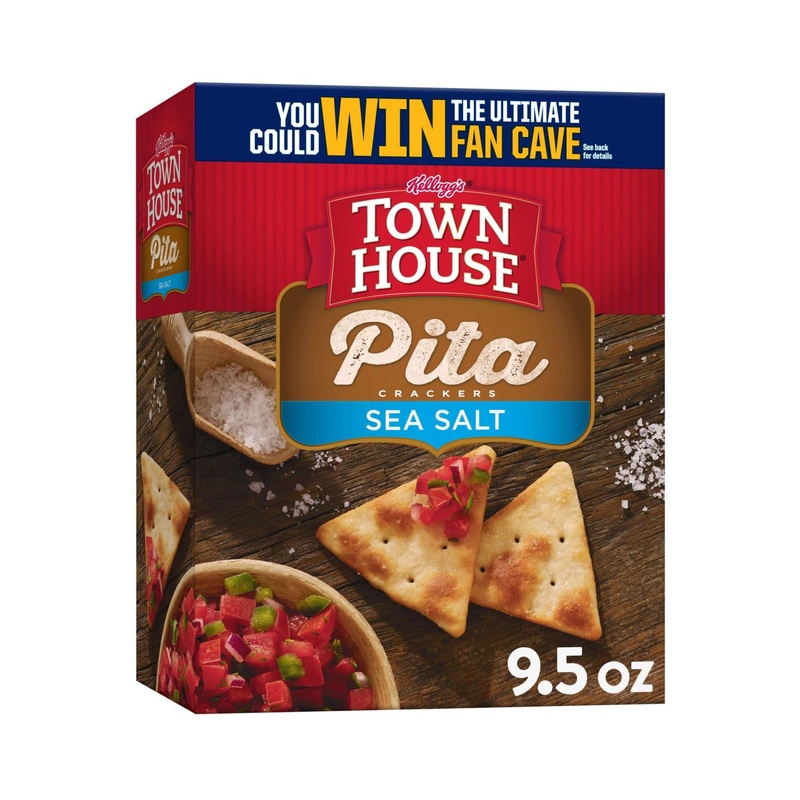 Town House Sea Salt Pita Crackers 9.5oz – Crunchy Baked Snack for Lunch (1 Box)