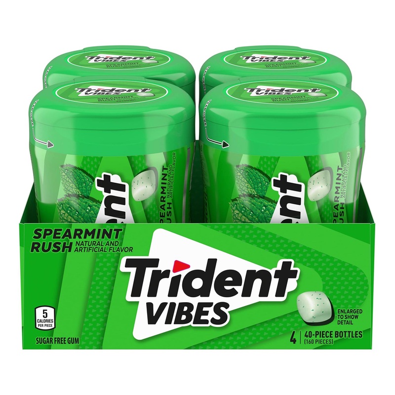 Trident Vibes Spearmint Rush Sugar Free Gum – 4 Bottles, 160 Pieces
