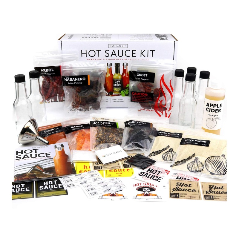 Ultimate Hot Sauce Making Kit – 6 Varieties of Peppers, Ghost Pepper, Habanero, Gourmet Spice Blend, Labels Book, Xmas Gift For Dad – 34 Piece Set
