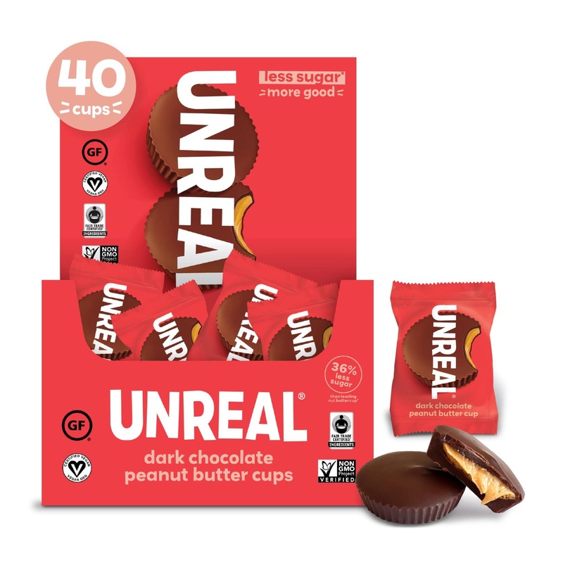 UNREAL Dark Chocolate Peanut Butter Cups  5g Sugar  Certified Vegan Gluten Free Fair Trade Non-GMO  No Sugar Alcohols or Soy  40ct 40 Count (Pack of 1)