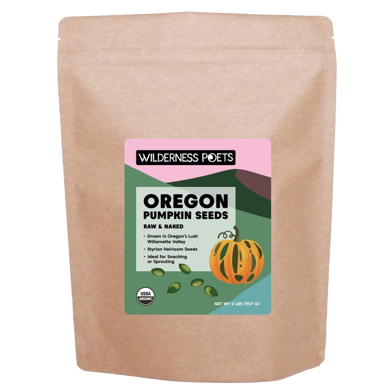 Wilderness Poets Organic Oregon Pumpkin Seeds – Heirloom Raw No Shell, No Salt – 32oz Bulk Size – 2lb Pack of 1