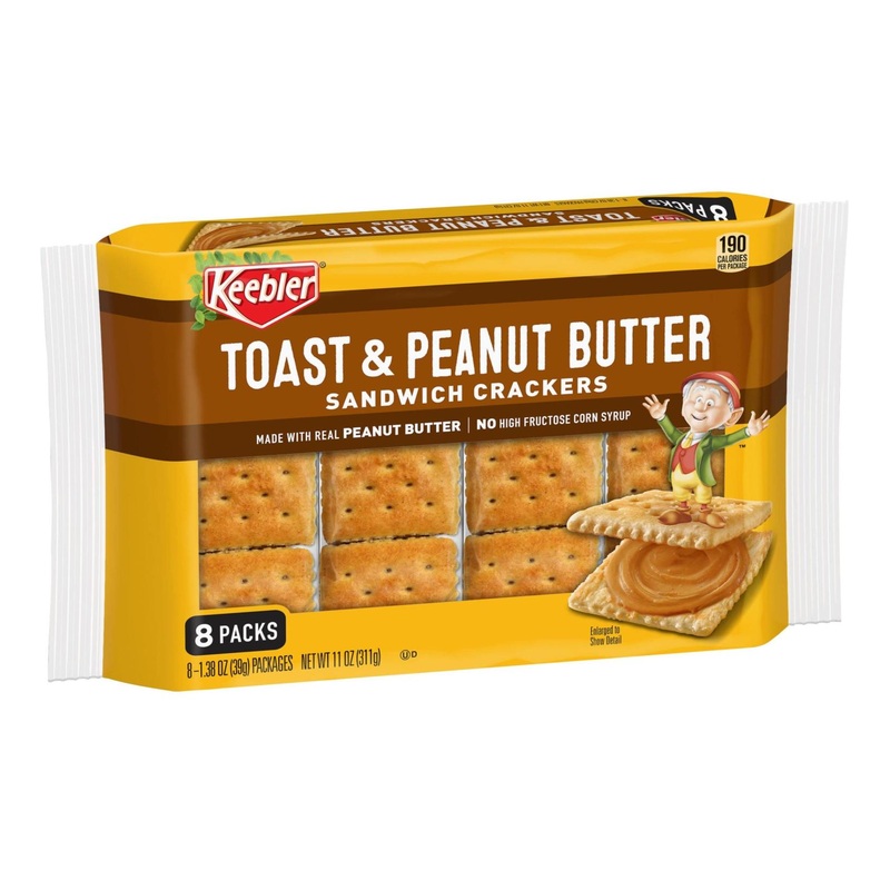 Keebler Sandwich Crackers – Toast & Peanut Butter, 8 Packs, 11oz | Kids & Office Snacks