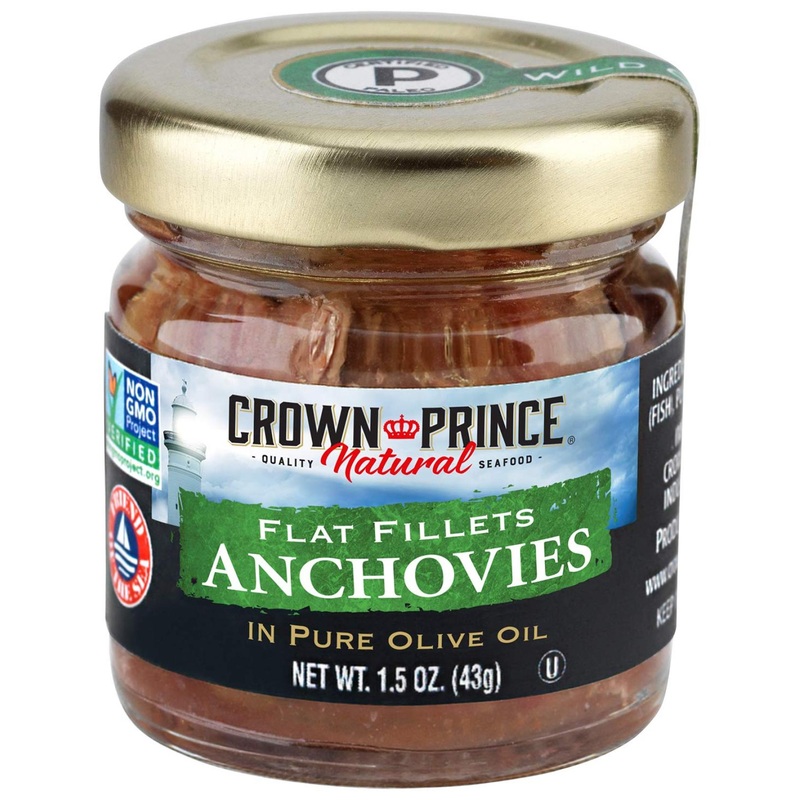 Crown Prince Natural Anchovies in Olive Oil – 1.5 oz (43 g) | Premium Flat Fillets