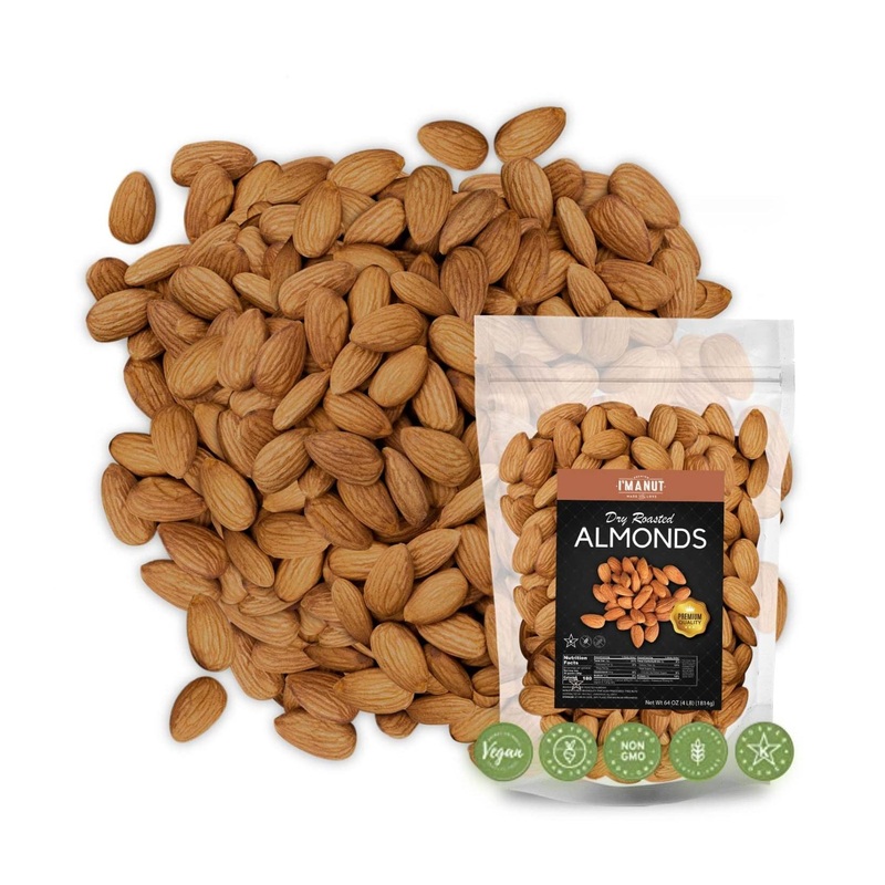 Dry Roasted Almonds Unsalted 3 lbs | Gluten & Peanut Free | Non-GMO | Healthy Protein Snack | Premium Quality Batch Tested