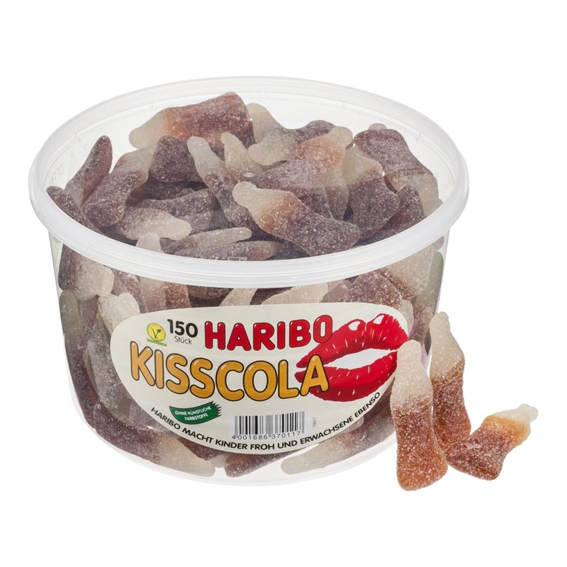 HARIBO Kiss-Cola Fruit Gum – 150 Pieces Can – Authentic Cola Flavor – International Shipping Available