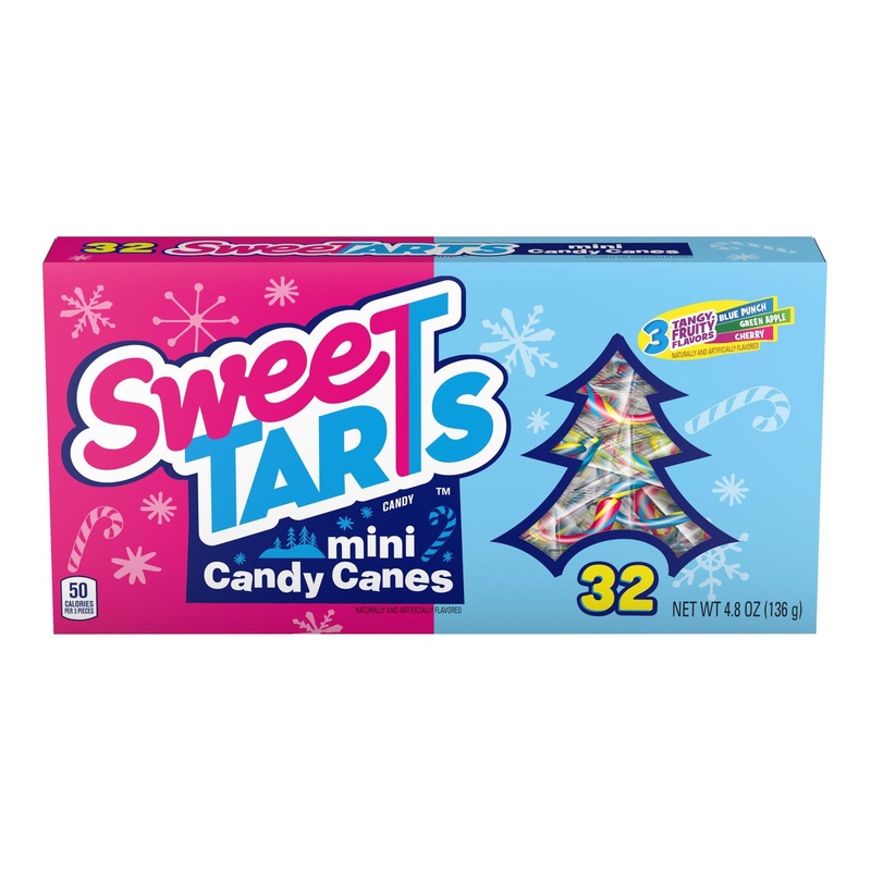SweeTarts Mini Holiday Candy Canes – 32 Count | Perfect Christmas Stocking Stuffers for Kids | 4.8 oz Box
