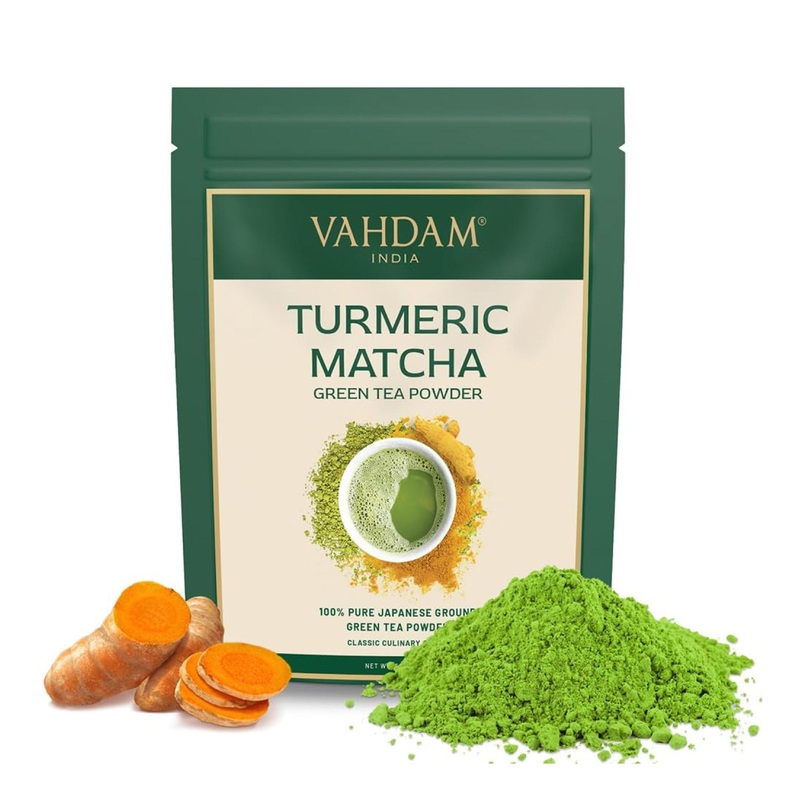 VAHDAM Turmeric Matcha Green Tea Powder (50 Cups/100g) With Curcumin – Pure Japanese Matcha Powder With Indian Turmeric Powder | Delicious Matcha Latte
