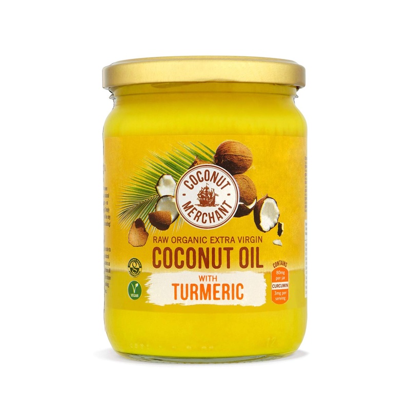 Coconut Merchant Organic Coconut Oil with Turmeric 500ml – Vegan Cold Pressed Oil for Hair, Skin & Cooking | Ethically Sourced & 100% Natural (Pack of 1)