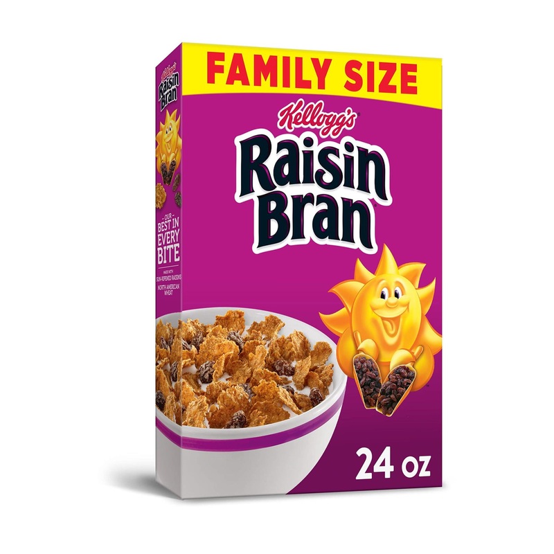 Kellogg’s Raisin Bran Breakfast Cereal  High Fiber Cereal  Made with Real Fruit  Family Size  Original  24oz Box (1 Box) Raisin Bran 24 Ounce (Pack of 1)