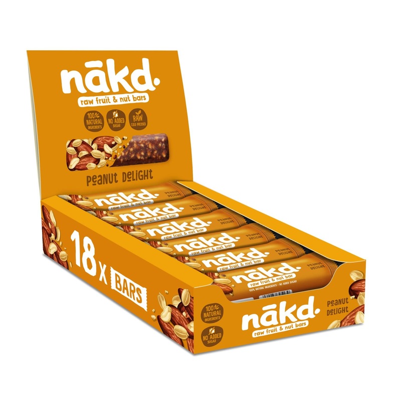 Nakd Peanut Delight Fruit & Nut Bars – Vegan Gluten Free Healthy Snack – 35g x 18 Count Pack – Peanut 18 Bars
